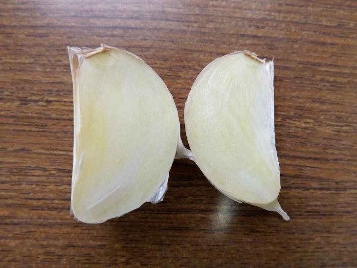 寬大的白皮新鮮蒜瓣橫切面
